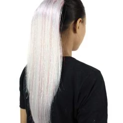 HPO Blood Drip Hair Clips | Women's Long Length Murder She Wrote Hair Clips - Straight Silver Hair - With Red Tinsel Strands