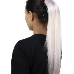 HPO Blood Drip Hair Clips | Women's Long Length Murder She Wrote Hair Clips - Straight Silver Hair - With Red Tinsel Strands