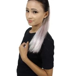 HPO Blood Drip Hair Clips | Women's Long Length Murder She Wrote Hair Clips - Straight Silver Hair - With Red Tinsel Strands