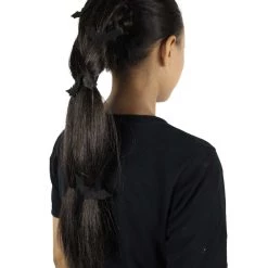 HPO Black Bat Hair Clips | Women's Long Length Twilight Bat Ponytail Hair Clips - Straight Jet Black Hair - With Black Bats