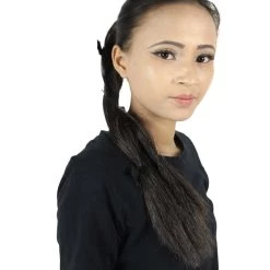 HPO Black Bat Hair Clips | Women's Long Length Twilight Bat Ponytail Hair Clips - Straight Jet Black Hair - With Black Bats