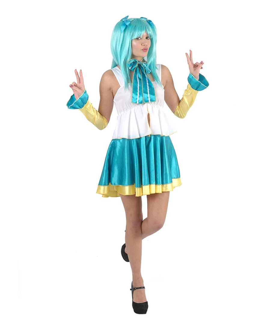 HPO Adult Women's School Idol 3Pc Costume | White Blue Halloween Costume 1 HPO Adult Women's School Idol 3Pc Costume | White Blue Halloween Costume