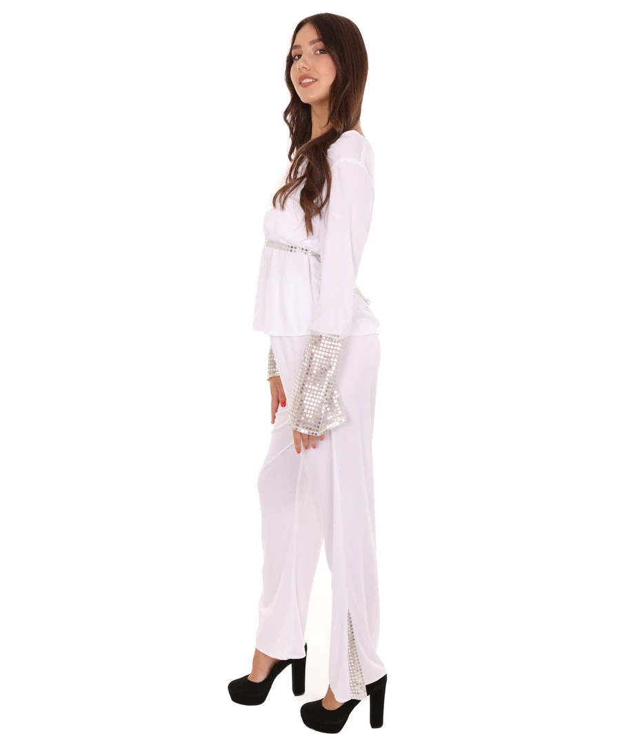 HPO Adult Women's 70s Retro Hippie Groovy Dancing Costume | White Cosplay Costume 2 HPO Adult Women's 70s Retro Hippie Groovy Dancing Costume | White Cosplay Costume