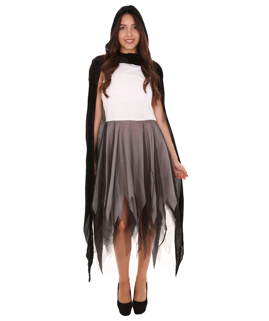 HPO Adult Women's Reaper Costume | Black & White Cosplay Costume 1 HPO Adult Women's Reaper Costume | Black & White Cosplay Costume