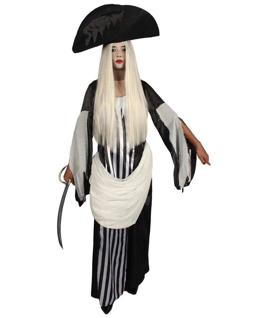 HPO Adult Women Ghost Pirate Costume | Black & White Cosplay Halloween Costume Men's 1 HPO Adult Women Ghost Pirate Costume | Black & White Cosplay Halloween Costume Men's