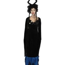 HPO Adult Women Lady Maleficent Costume | Black & Blue Halloween Costume