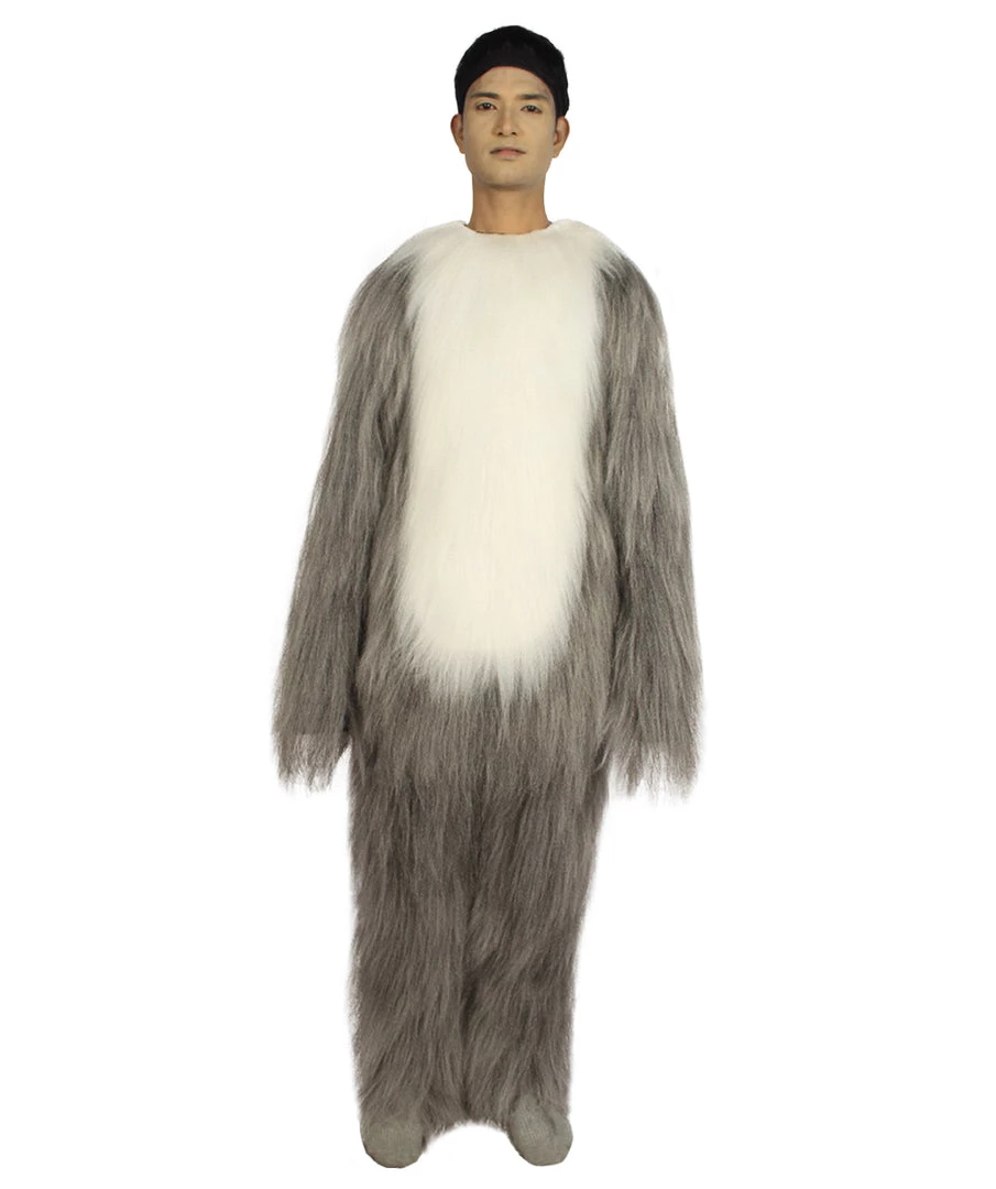 HPO Furry Dog Collection | Men's White And Grey Straight Long Furry Dog Costume With Tail | Cosplay Costume 2 HPO Furry Dog Collection | Men's White And Grey Straight Long Furry Dog Costume With Tail | Cosplay Costume