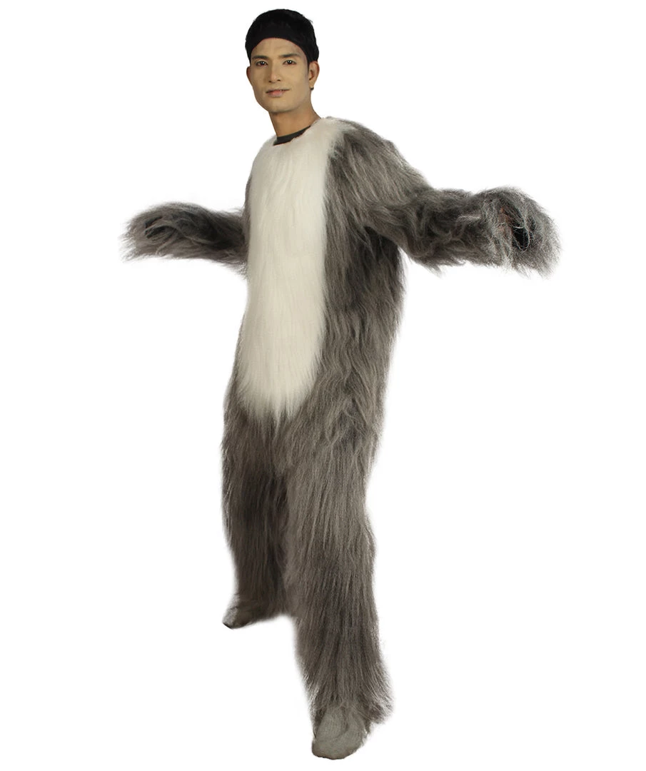 HPO Furry Dog Collection | Men's White And Grey Straight Long Furry Dog Costume With Tail | Cosplay Costume 1 HPO Furry Dog Collection | Men's White And Grey Straight Long Furry Dog Costume With Tail | Cosplay Costume
