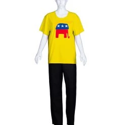 HPO Adult Women's Elephant President Hair Style T-shirt Costume | Yellow Halloween Costume