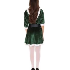 HPO Adult Women's Mrs Santa Claus Hooded Dress With Belt Costume | Green Halloween Costume