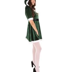 HPO Adult Women's Mrs Santa Claus Hooded Dress With Belt Costume | Green Halloween Costume