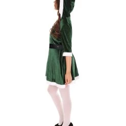 HPO Adult Women's Mrs Santa Claus Hooded Dress With Belt Costume | Green Halloween Costume