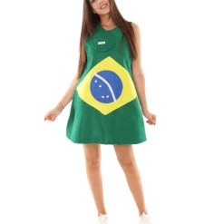 FLAGWIGS Adult Women's Brazil Flag Trolls Dress Costume | Patriotic Cosplay Costume