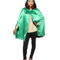 HPO Adult Women's Reversible Hooded Short Cape Costume | Multiple Color Option Halloween Costume