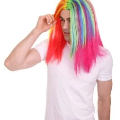 HPO Rainbow Rapper | Multicolor Straight Medium Length Music Icon Wig | Premium Halloween Wig