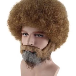 HPO Painter Small Afro Wig With Full Beard And Moustache Set | Brown Celebrity Wigs | Premium Breathable Capless Cap SALE