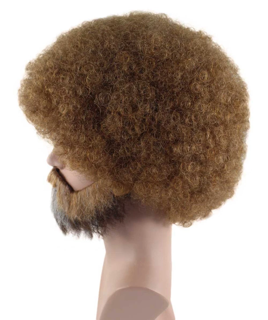 HPO Painter Small Afro Wig With Full Beard And Moustache Set | Brown Celebrity Wigs | Premium Breathable Capless Cap SALE 3 HPO Painter Small Afro Wig With Full Beard And Moustache Set | Brown Celebrity Wigs | Premium Breathable Capless Cap SALE