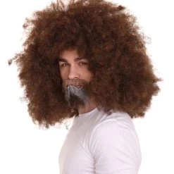 HPO Painter Jumbo Afro Wig With Full Beard And Moustache Set | Brown Celebrity Wigs | Premium Breathable Capless Cap SALE