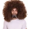HPO Painter Jumbo Afro Wig With Full Beard And Moustache Set | Brown Celebrity Wigs | Premium Breathable Capless Cap SALE