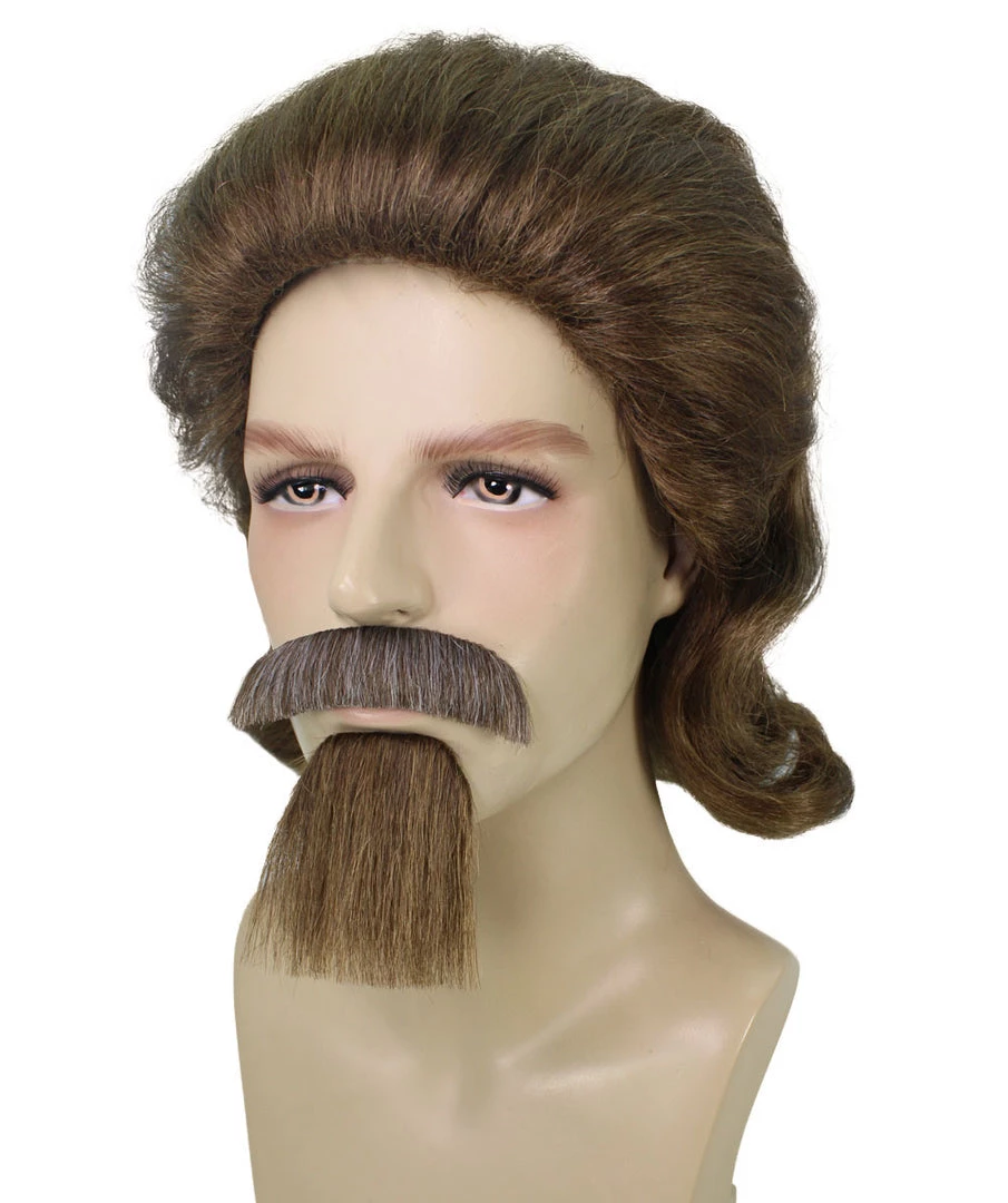 HPO 18th Century Officer Wig With Moustaches And Goatee Set | Brown Historical Wigs | Premium Breathable Capless Cap Men's Wigs 2 HPO 18th Century Officer Wig With Moustaches And Goatee Set | Brown Historical Wigs | Premium Breathable Capless Cap Men's Wigs