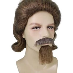 HPO 18th Century Officer Wig With Moustaches And Goatee Set | Brown Historical Wigs | Premium Breathable Capless Cap Men's Wigs 14 HPO 18th Century Officer Wig With Moustaches And Goatee Set | Brown Historical Wigs | Premium Breathable Capless Cap Men's Wigs