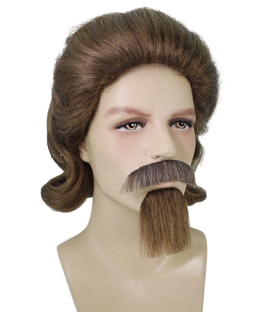 HPO 18th Century Officer Wig With Moustaches And Goatee Set | Brown Historical Wigs | Premium Breathable Capless Cap Men's Wigs 6 HPO 18th Century Officer Wig With Moustaches And Goatee Set | Brown Historical Wigs | Premium Breathable Capless Cap Men's Wigs