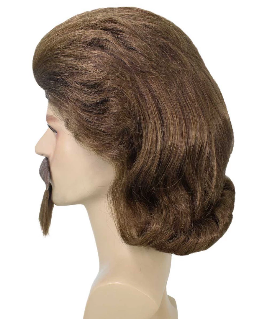 HPO 18th Century Officer Wig With Moustaches And Goatee Set | Brown Historical Wigs | Premium Breathable Capless Cap Men's Wigs 3 HPO 18th Century Officer Wig With Moustaches And Goatee Set | Brown Historical Wigs | Premium Breathable Capless Cap Men's Wigs