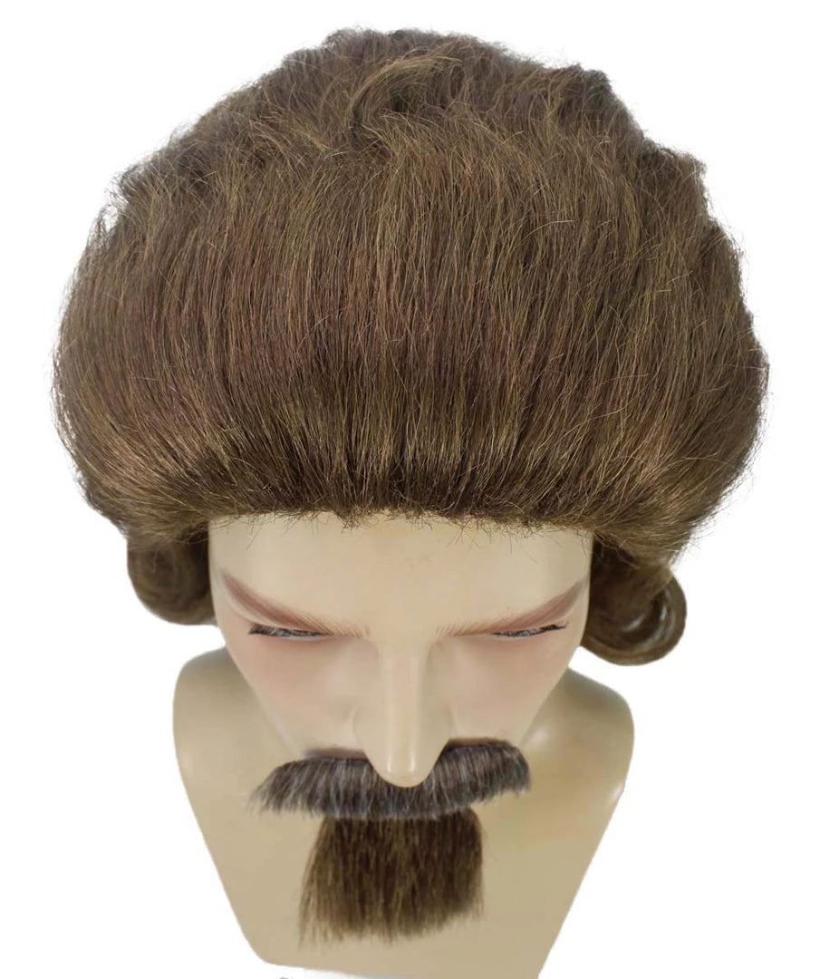 HPO 18th Century Officer Wig With Moustaches And Goatee Set | Brown Historical Wigs | Premium Breathable Capless Cap Men's Wigs 7 HPO 18th Century Officer Wig With Moustaches And Goatee Set | Brown Historical Wigs | Premium Breathable Capless Cap Men's Wigs