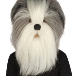 HPO Furry Dog Collection | Men's White And Grey Straight Furry Dog Cosplay Wig & Mask | Premium Breathable Capless Cap