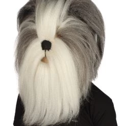 HPO Furry Dog Collection | Men's White And Grey Straight Furry Dog Cosplay Wig & Mask | Premium Breathable Capless Cap