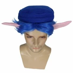 HPO Men's Medium Length Middle Part Blue Straight Wig With Blue Ears 15 HPO Men's Medium Length Middle Part Blue Straight Wig With Blue Ears