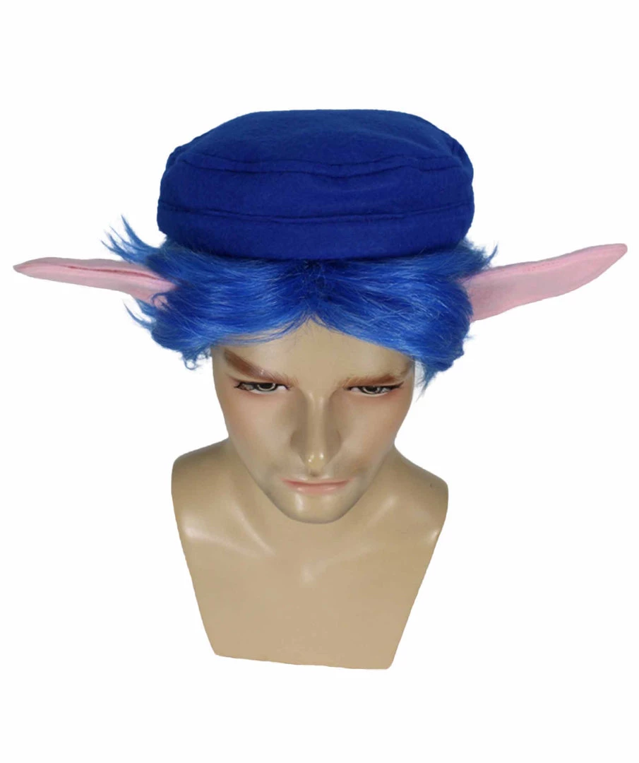 HPO Men's Medium Length Middle Part Blue Straight Wig With Blue Ears 7 HPO Men's Medium Length Middle Part Blue Straight Wig With Blue Ears