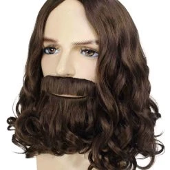 BC Adult Men's Dark Brown Color Wavy Shoulder Length Lumber Jack Wig With Full Mustache And Beard