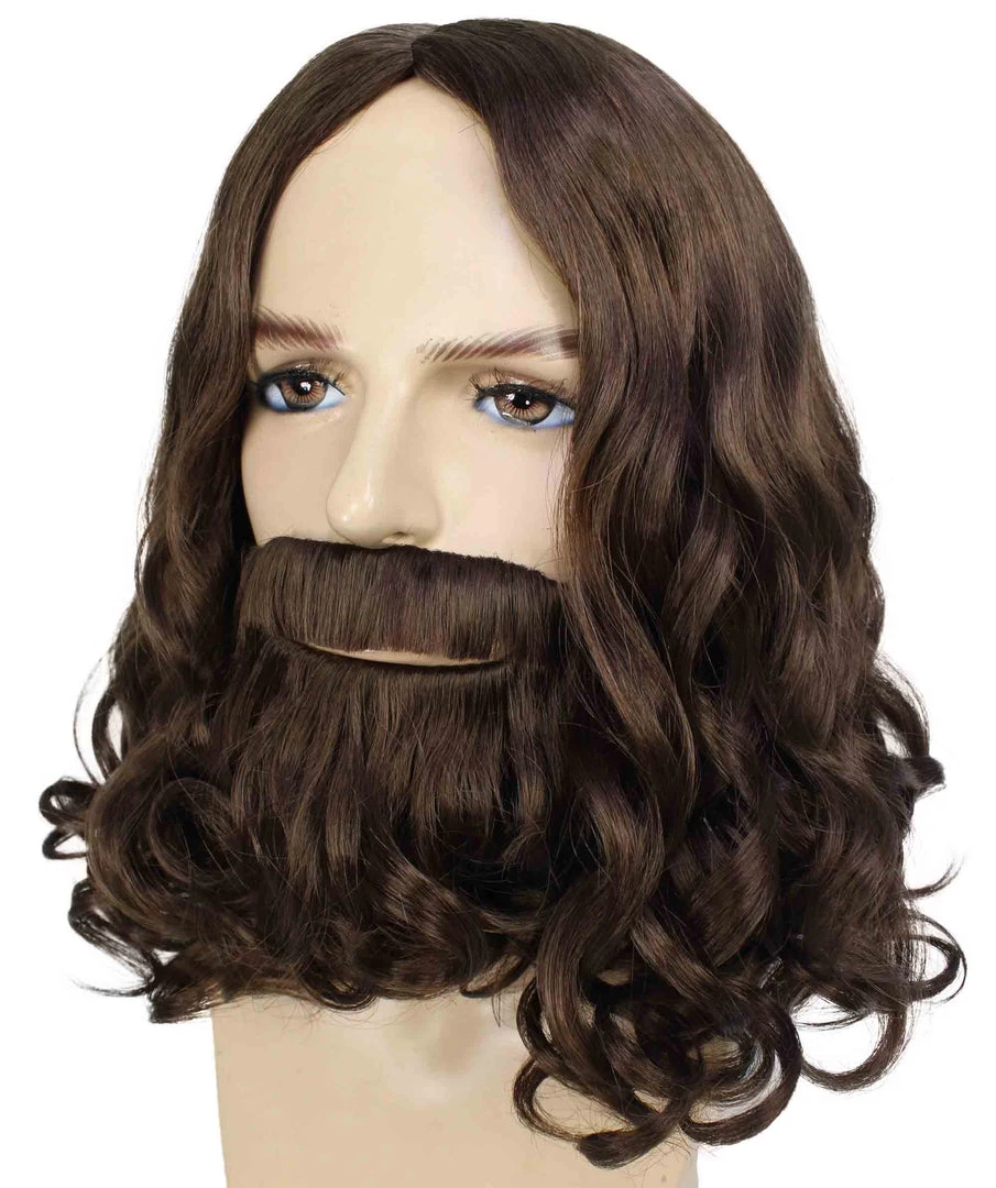 BC Adult Men's Dark Brown Color Wavy Shoulder Length Lumber Jack Wig With Full Mustache And Beard 2 BC Adult Men's Dark Brown Color Wavy Shoulder Length Lumber Jack Wig With Full Mustache And Beard