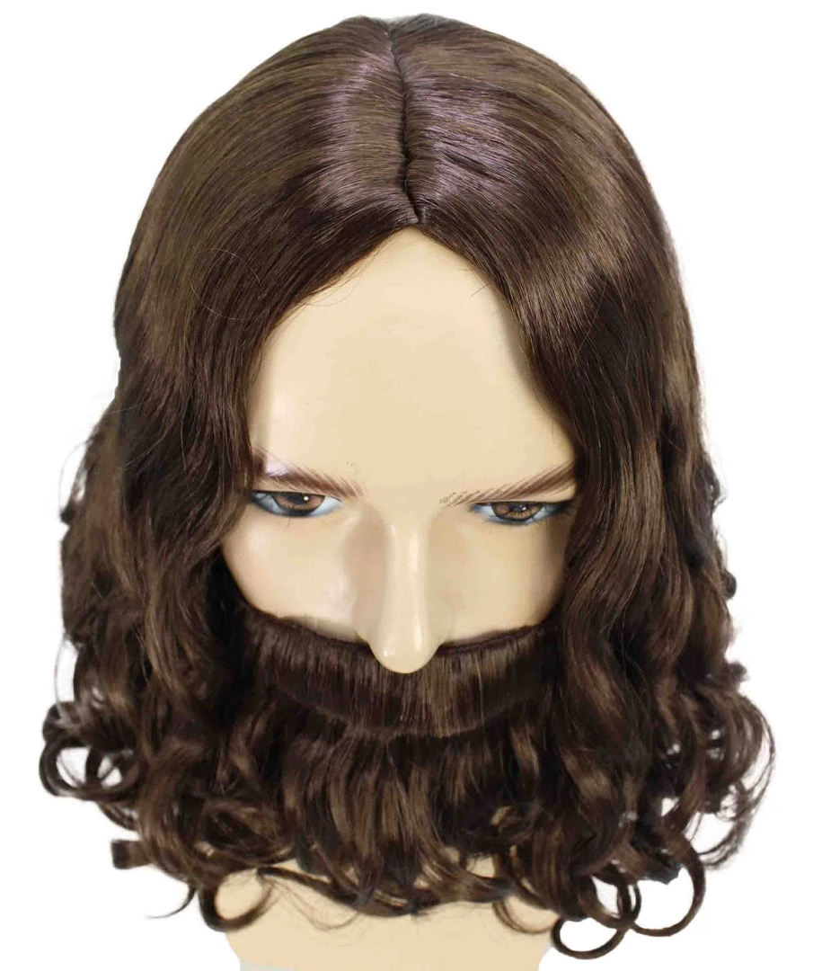 BC Adult Men's Dark Brown Color Wavy Shoulder Length Lumber Jack Wig With Full Mustache And Beard 7 BC Adult Men's Dark Brown Color Wavy Shoulder Length Lumber Jack Wig With Full Mustache And Beard