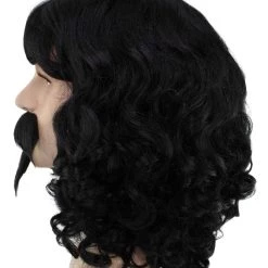 BC Muskateer | Men's Black Color Wavy Shoulder Length Muskateer Wig With Mustache And Goatee