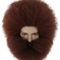 BC Adult Men's Brown Color Straight Spiked Afro Wildman Wig With Beard