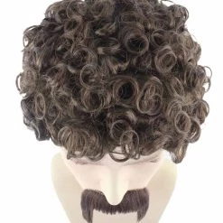 HPO 70's Mens Afro Wig & Mustache Set | Brown Retro Wig | Premium Breathable Capless Cap Men's 17 HPO 70's Mens Afro Wig & Mustache Set | Brown Retro Wig | Premium Breathable Capless Cap Men's