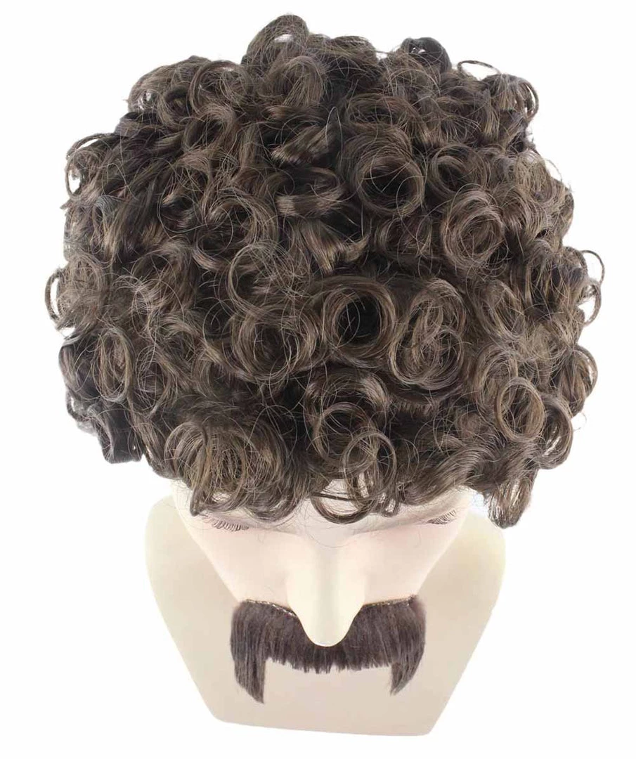 HPO 70's Mens Afro Wig & Mustache Set | Brown Retro Wig | Premium Breathable Capless Cap Men's 8 HPO 70's Mens Afro Wig & Mustache Set | Brown Retro Wig | Premium Breathable Capless Cap Men's