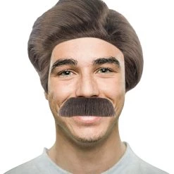 HPO Men's Men Brown Wig With Moustache Set | Cosplay Halloween Wig | Premium Breathable Capless Cap