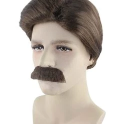 HPO Men's Men Brown Wig With Moustache Set | Cosplay Halloween Wig | Premium Breathable Capless Cap