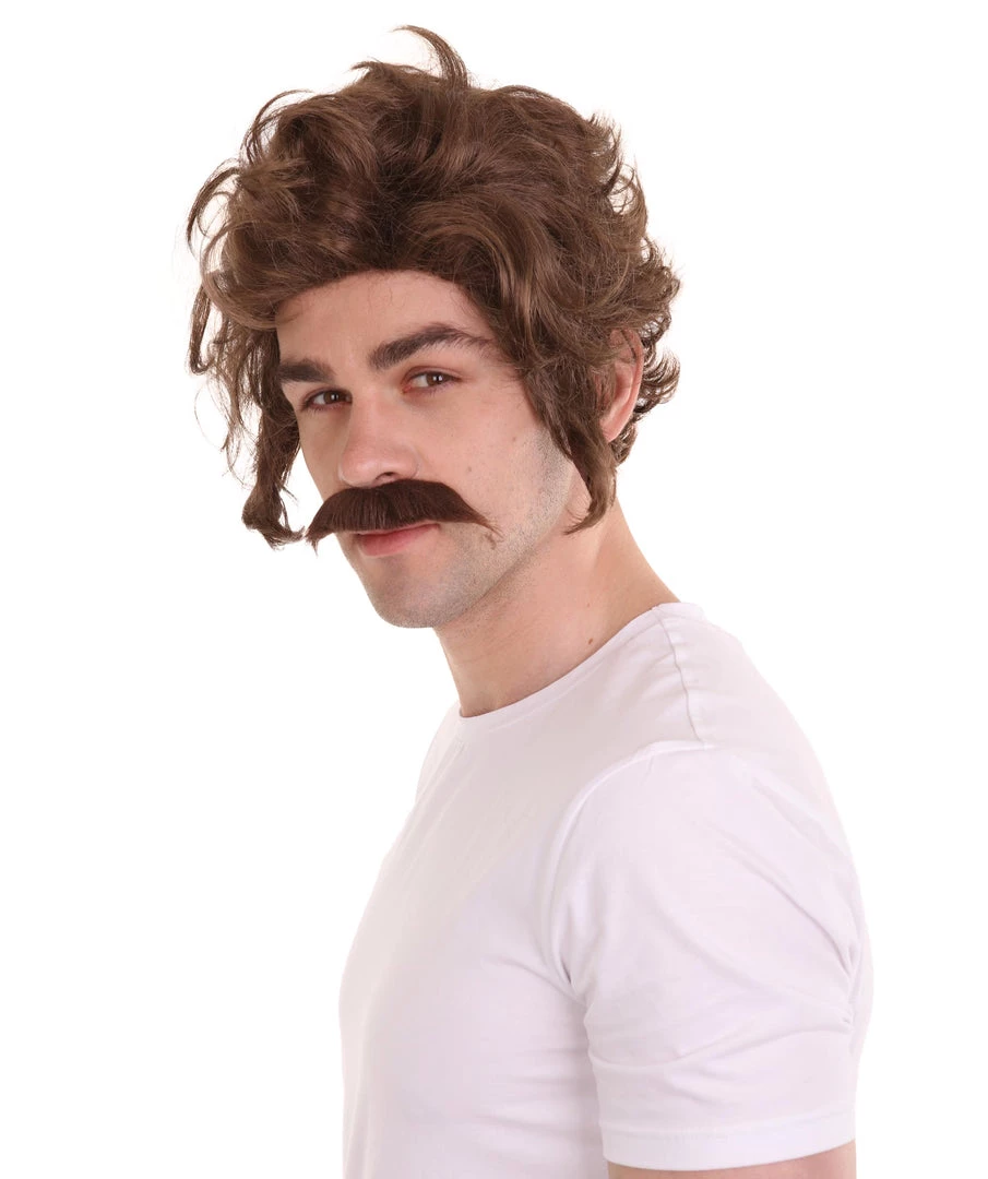 HPO Men's Men Brown Wig With Moustache Set | Cosplay Halloween Wig | Premium Breathable Capless Cap 1 HPO Men's Men Brown Wig With Moustache Set | Cosplay Halloween Wig | Premium Breathable Capless Cap