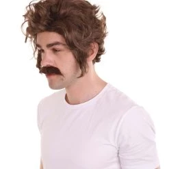 HPO Men's Men Brown Wig With Moustache Set | Cosplay Halloween Wig | Premium Breathable Capless Cap 12 HPO Men's Men Brown Wig With Moustache Set | Cosplay Halloween Wig | Premium Breathable Capless Cap