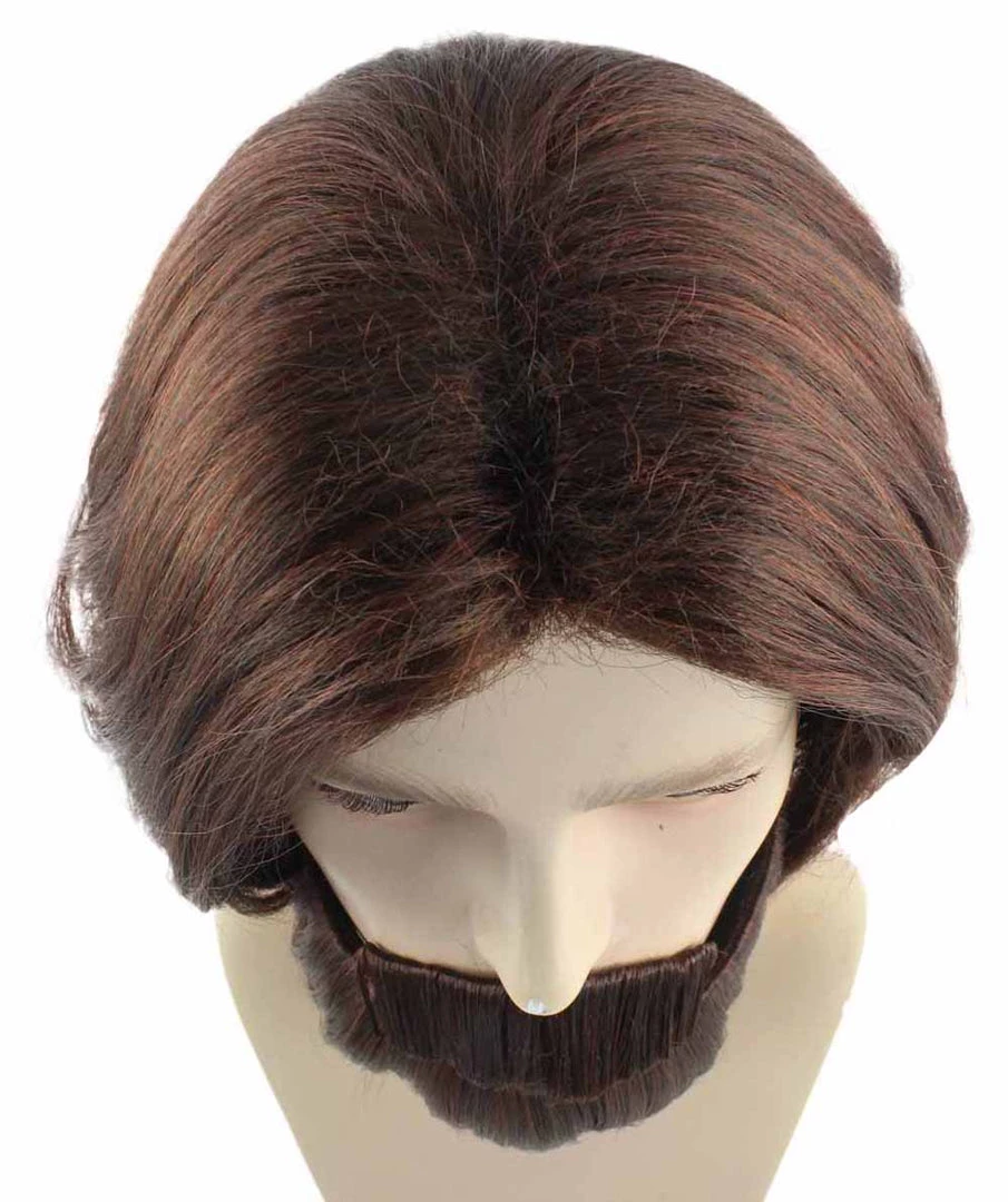 HPO Brown Curly Wavy Mens Wig & Beard Set | Cosplay Halloween Wig | Premium Breathable Capless Cap Men's 7 HPO Brown Curly Wavy Mens Wig & Beard Set | Cosplay Halloween Wig | Premium Breathable Capless Cap Men's