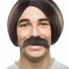 HPO Men's Men Brown Wig With Moustache Set | Cosplay Halloween Wig | Premium Breathable Capless Cap