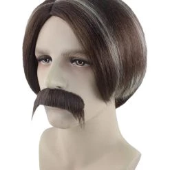 HPO Men's Men Brown Wig With Moustache Set | Cosplay Halloween Wig | Premium Breathable Capless Cap