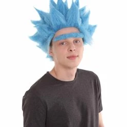 HPO Scientist TV/Movie Mens Wig And Unibrow | Sky Blue Cosplay Halloween Wig | Premium Breathable Capless Cap Men's 16 HPO Scientist TV/Movie Mens Wig And Unibrow | Sky Blue Cosplay Halloween Wig | Premium Breathable Capless Cap Men's