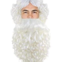 HPO Men's Professional Mens Santa Wig And Full Beard Set | White Merry Christmas Wig | Premium Breathable Capless Cap