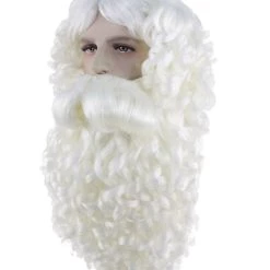 HPO Men's Professional Mens Santa Wig And Full Beard Set | White Merry Christmas Wig | Premium Breathable Capless Cap