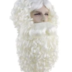 HPO Men's Professional Mens Santa Wig And Full Beard Set | White Merry Christmas Wig | Premium Breathable Capless Cap